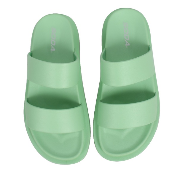 Green Comfort Slides Double Strap EVA flat Sandals - Picture 2 of 5